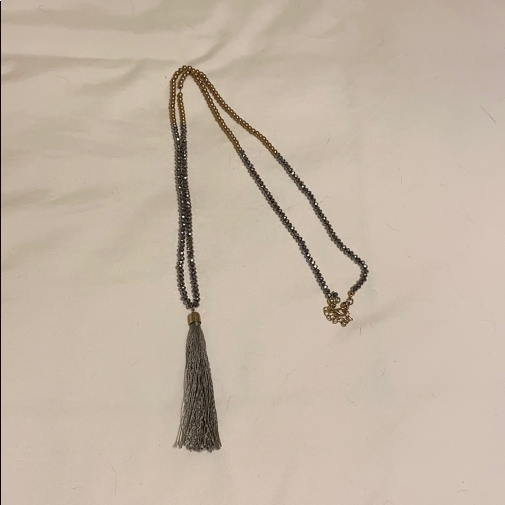 Tassel necklace with gold and silver beads